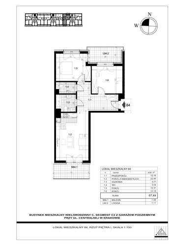 Plan Proins mieszkanie w inwestycji ul. Centralna Centralna - etap II, bud. C2