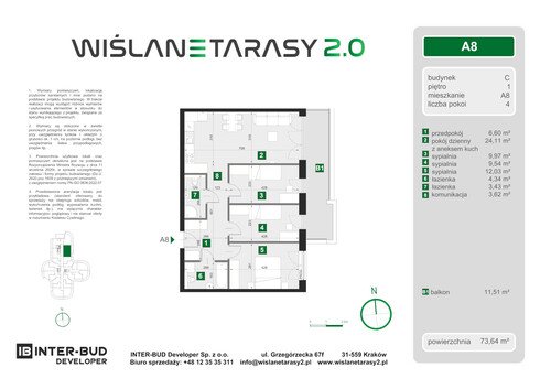 Plan Inter-Bud Developer Sp. z o.o. apartament w inwestycji ul. Grzegórzecka Wiślane Tarasy 2.0 - bud. C (wkrótce w sprzedaży)