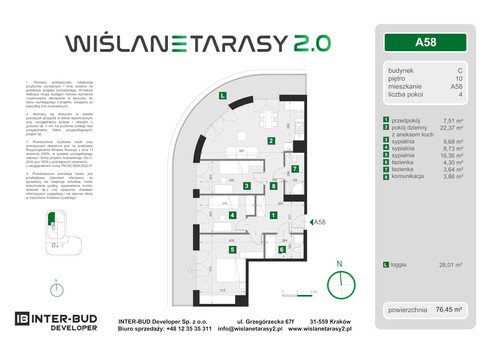 Plan Inter-Bud Developer Sp. z o.o. apartament w inwestycji ul. Grzegórzecka Wiślane Tarasy 2.0 - bud. C (wkrótce w sprzedaży)